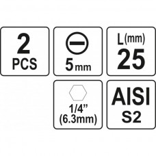 Biti de 25 mm 1/4" cu cap drept tip surubelni..